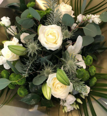 Wonderful in White Bouquet. Perfect gift of Beautiful Statement White Roses and Lilies. Free local delivery. Flower Boutique Wickford, Essex.