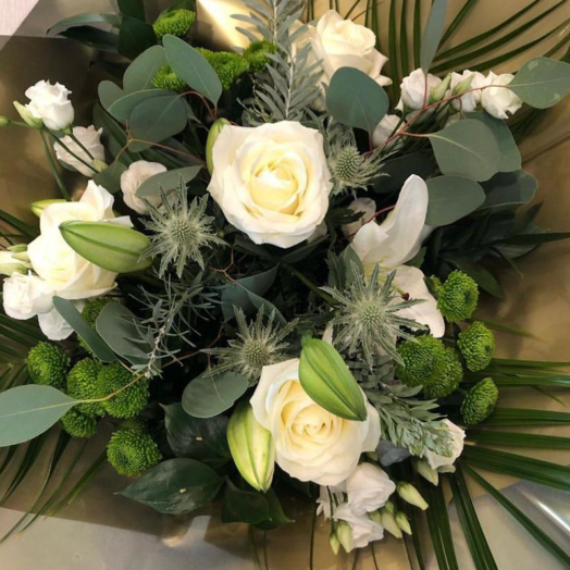 Wonderful in White Bouquet. Perfect gift of Beautiful Statement White Roses and Lilies. Free local delivery. Flower Boutique Wickford, Essex.